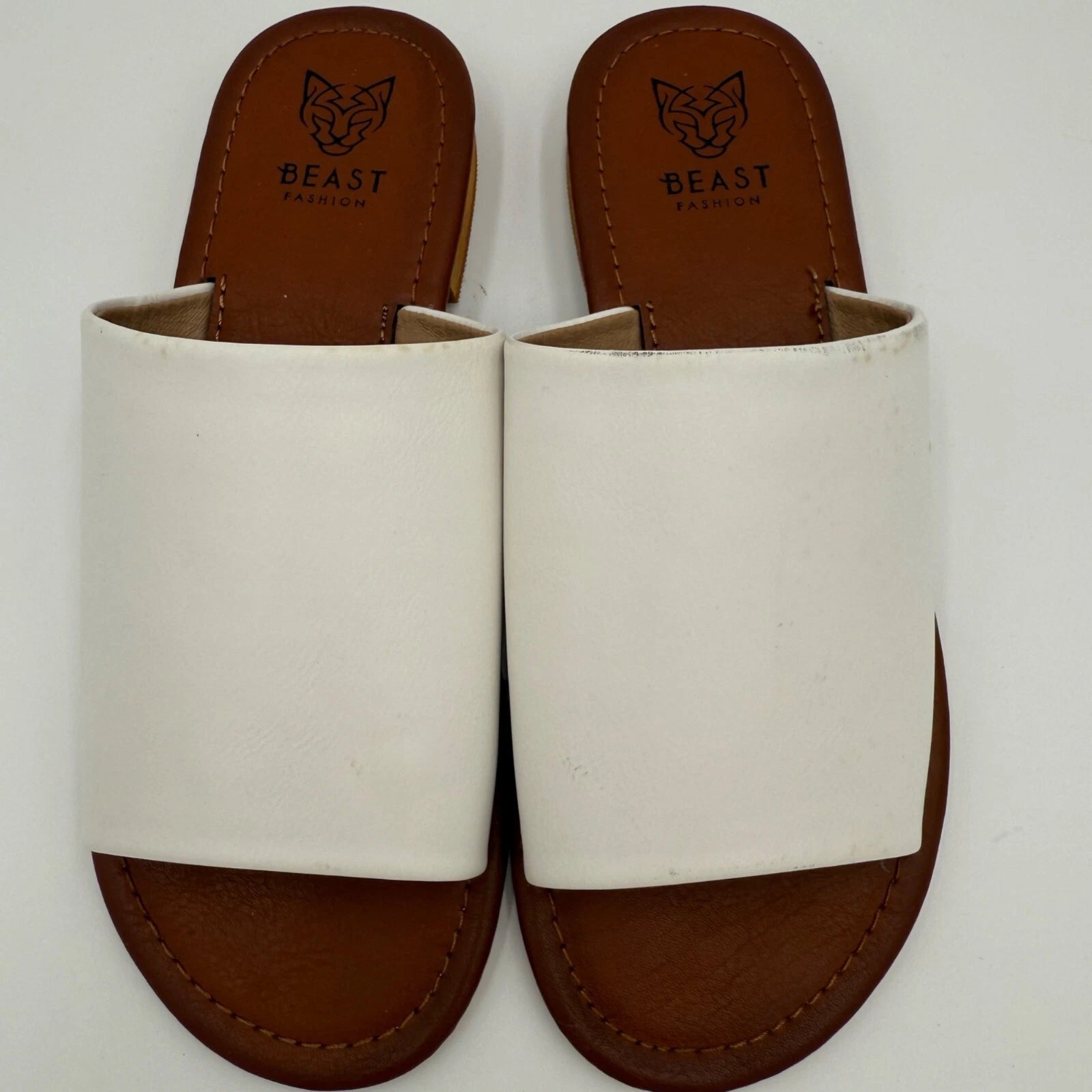 Beast Fashion White Leather Slip-On Slide Sandals Casual Summer Size 6.5