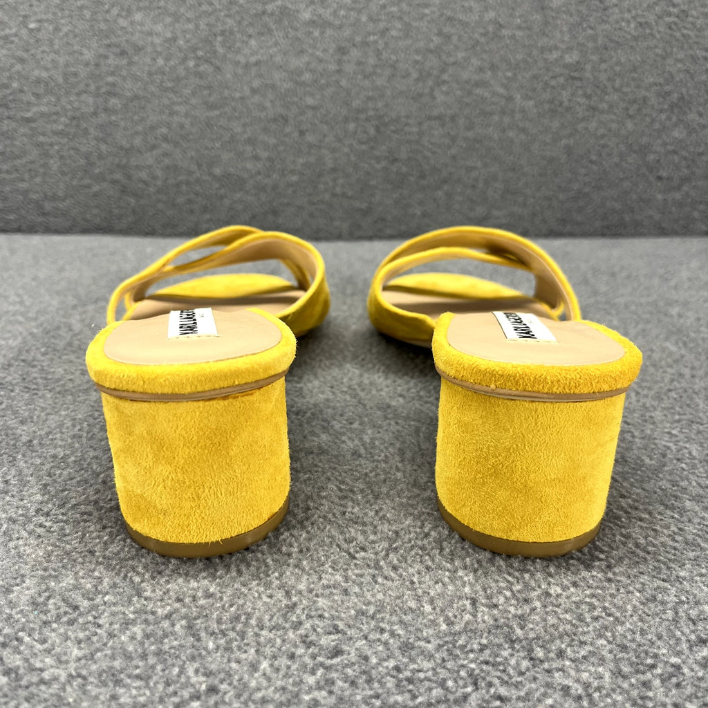 Karl Lagerfeld Sandals Women 7 M Yellow Suede Fawn Canary Slide 2" Block Heel