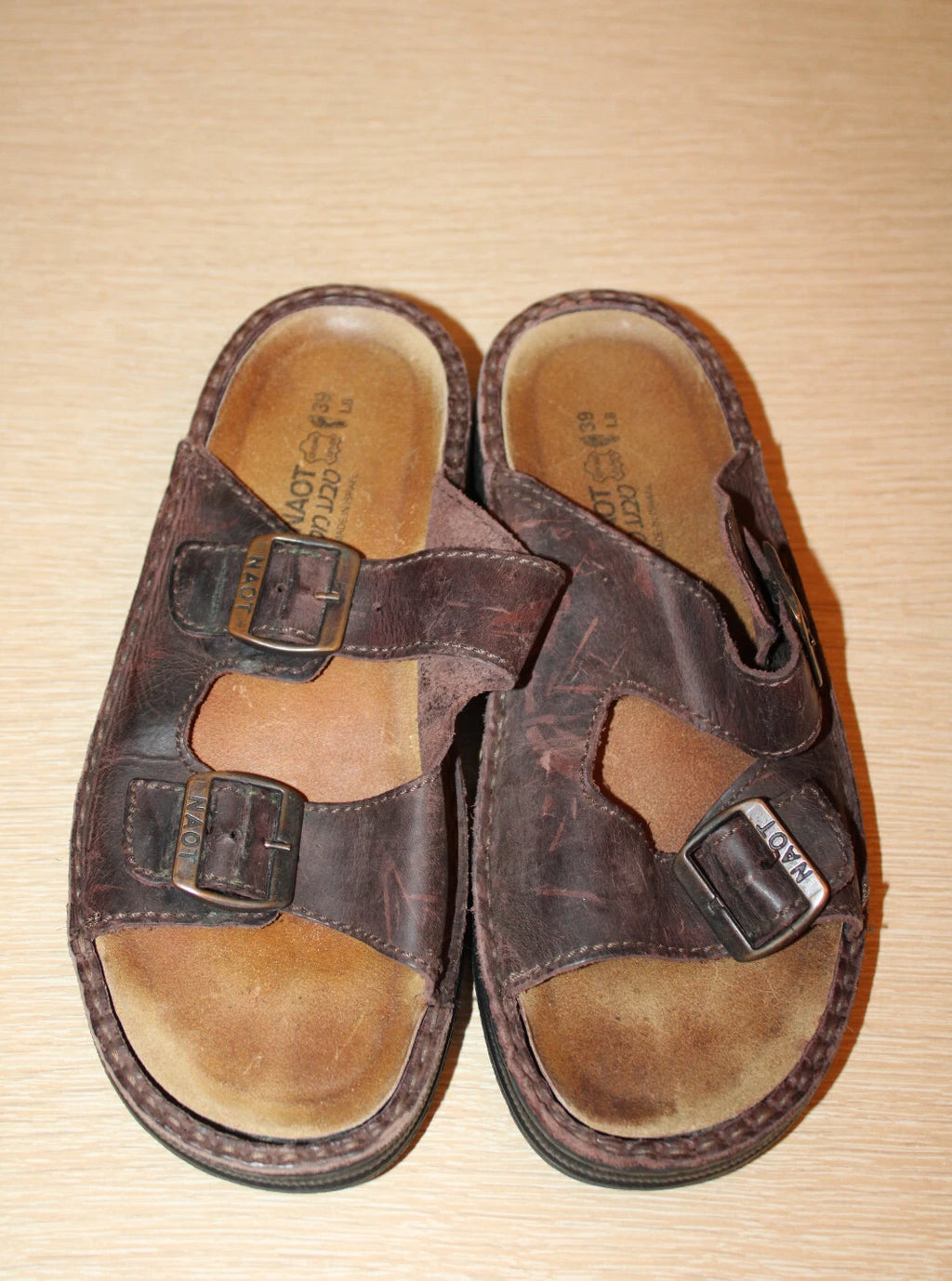 NAOT Brown Oiled Leather Sandal Slide Arizona Style EU 39 US 8