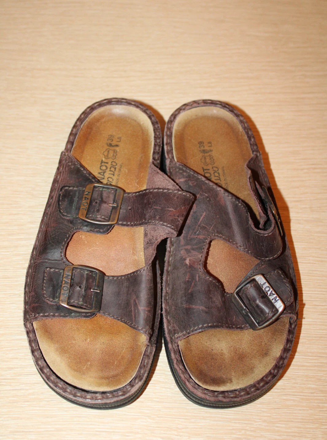 NAOT Brown Oiled Leather Sandal Slide Arizona Style EU 39 US 8