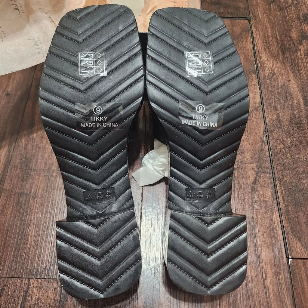Nicole Miller New York Sandals Womens 9 Black Tikky Style Platform With Heel