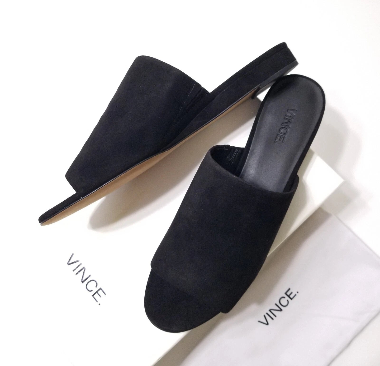 NIB Vince Bartley Suede Leather Slides Sandal in Black Size 9.5 $225