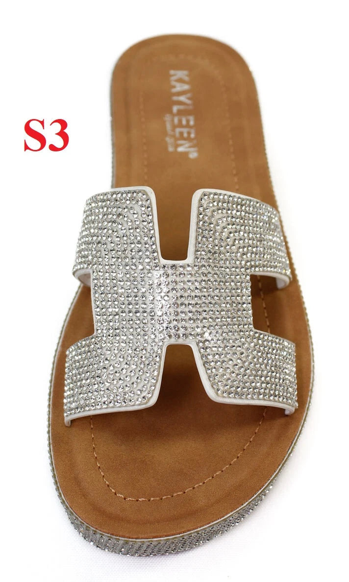 KARAUSA Fashion Bling Rhinestone  2 Buckles Sandal Slides, go to'KARAUSA' store