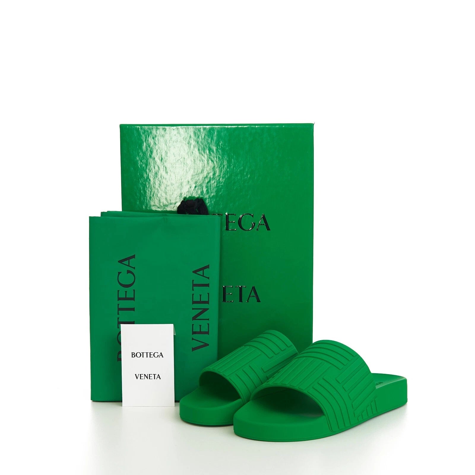 BOTTEGA VENETA 520$ Slide Sandals - Parakeet Green, Geometric Rubber