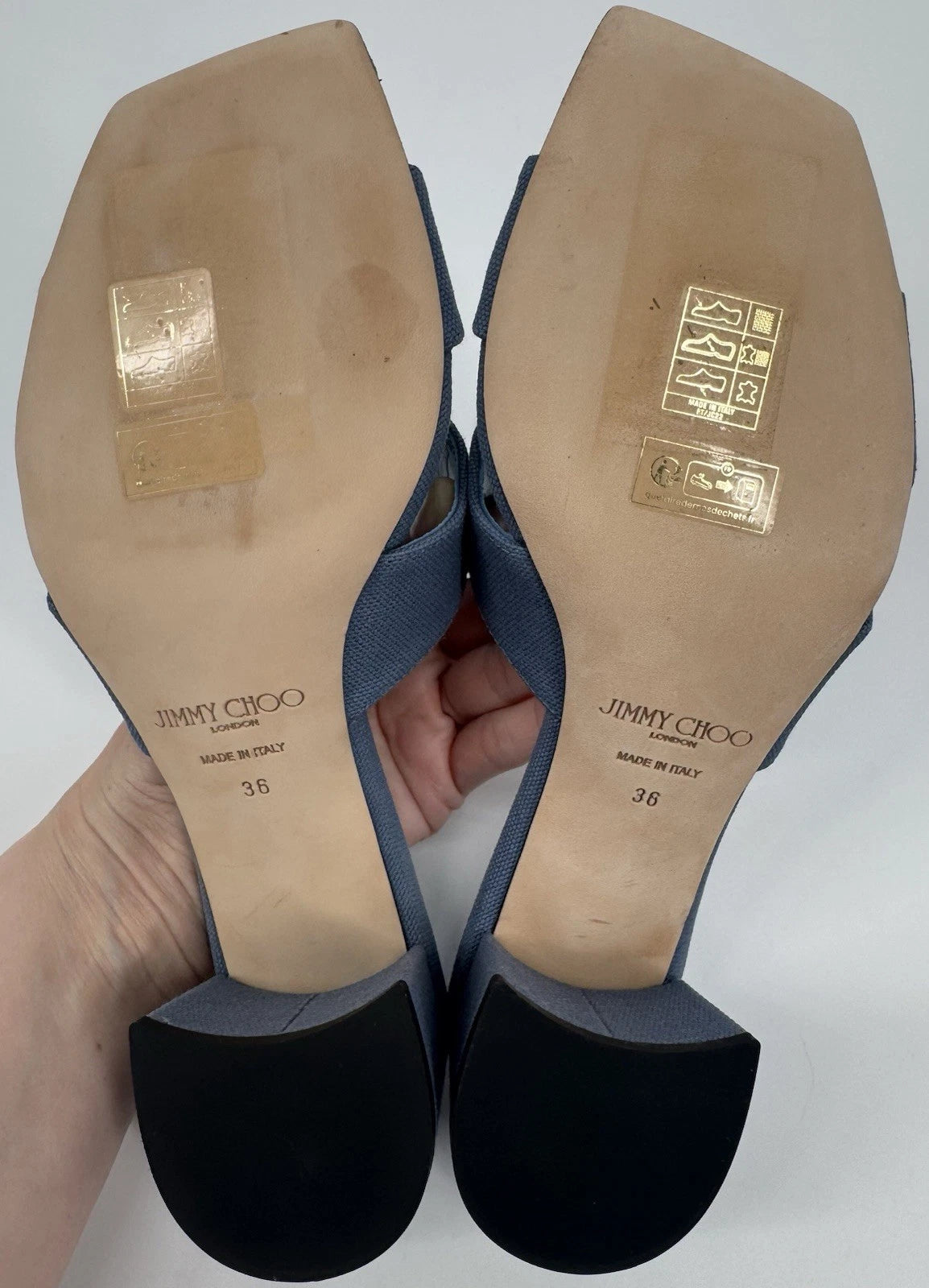 NEW Jimmy Choo Ellison Linen Mule 45 Sandal Denim Blue EU 36 (US 6) Designer
