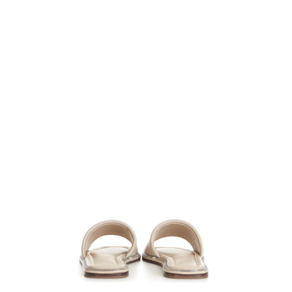 BRUNELLO CUCINELLI 895$ Slide Sandal - Sparkling Monili Trim Beige Leather Shoes