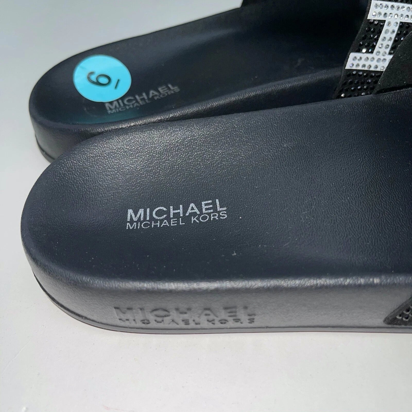 Michael Kors Slides Womens Rhinestones Rainbow Black Bling Sparkly Pride Gilmore