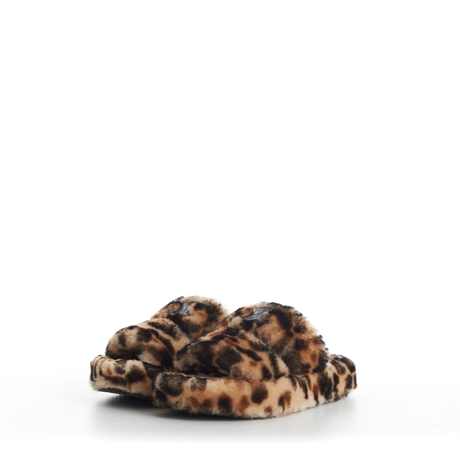 CELINE 990$ Shearling Fur Slide Sandals - Leopard Pattern