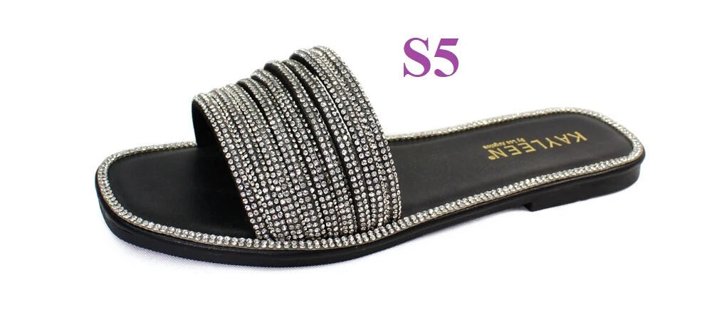KARAUSA Fashion Bling Rhinestone  2 Buckles Sandal Slides, go to'KARAUSA' store