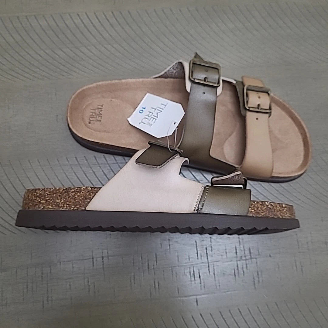 Time And Tru Buckle Stap Birk Style Tan/Green Sandal Size 10 New With Tag