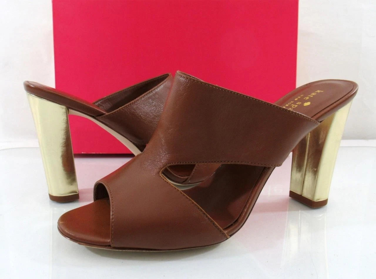 Kate Spade Iberia Open-Toe Mule Heels Leather Luggage Size 9.5 Made in Italy