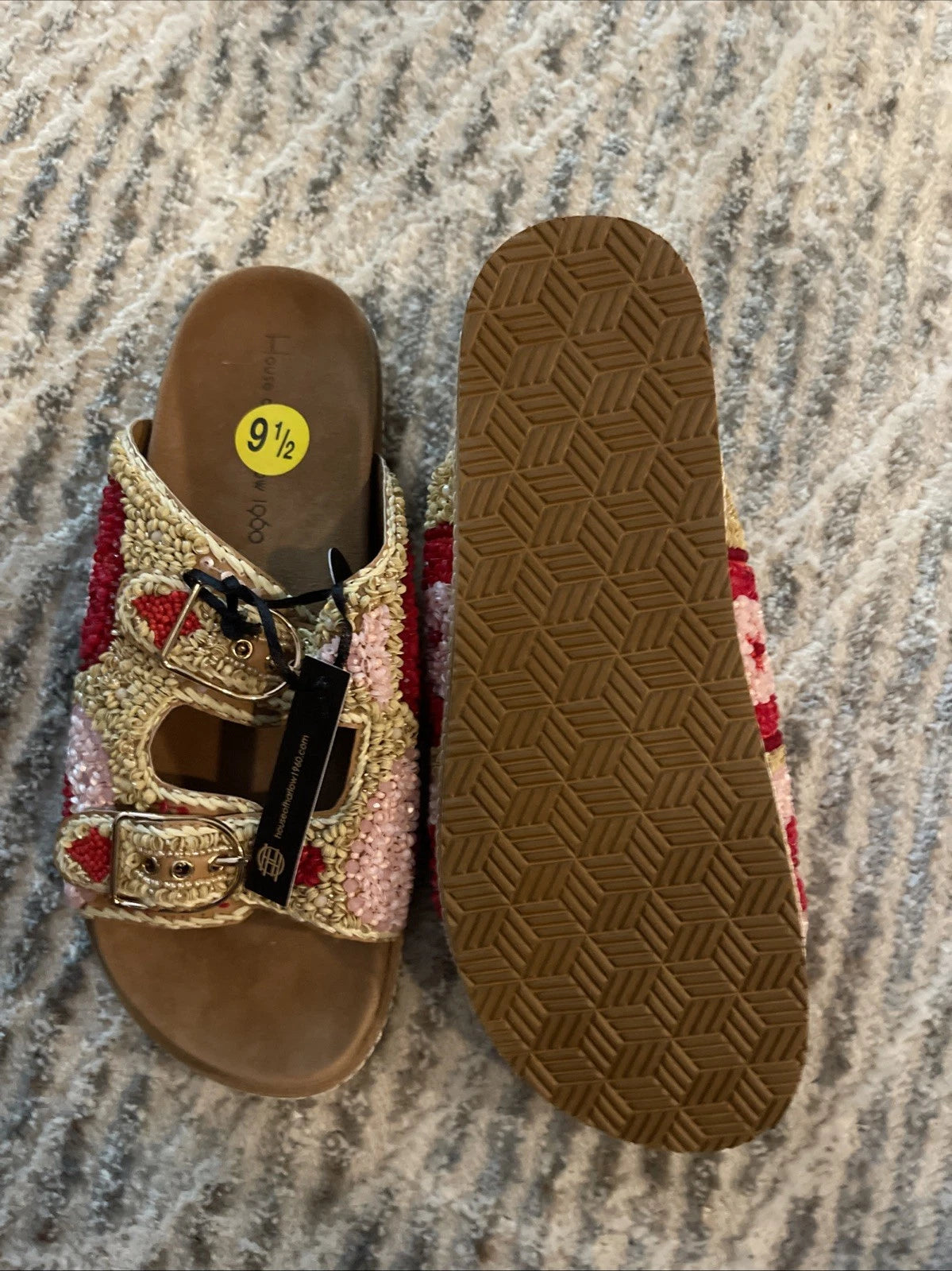 HOUSE OF HARLOW 1960 - BUCKLED BEADED STRAP SANDALS, Size 9.5 NWT