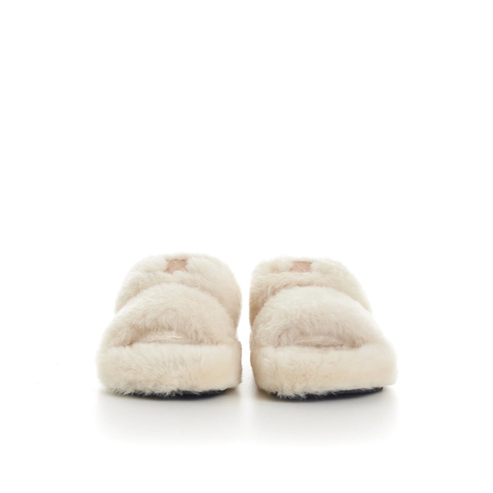 CELINE 870$ Triomphe Open Shearling Fur Slide Sandals - Signature Leather Patch