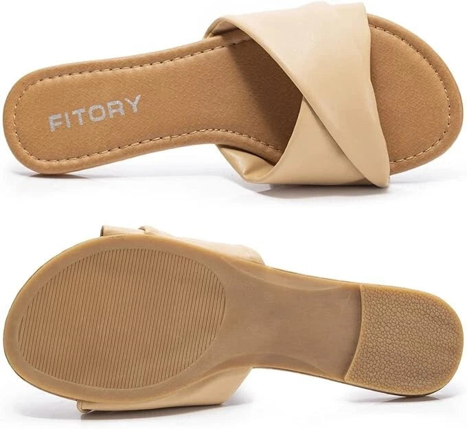 Women's Flat Sandals Fashion Slides With Soft Leather Slippers for Summer US 7