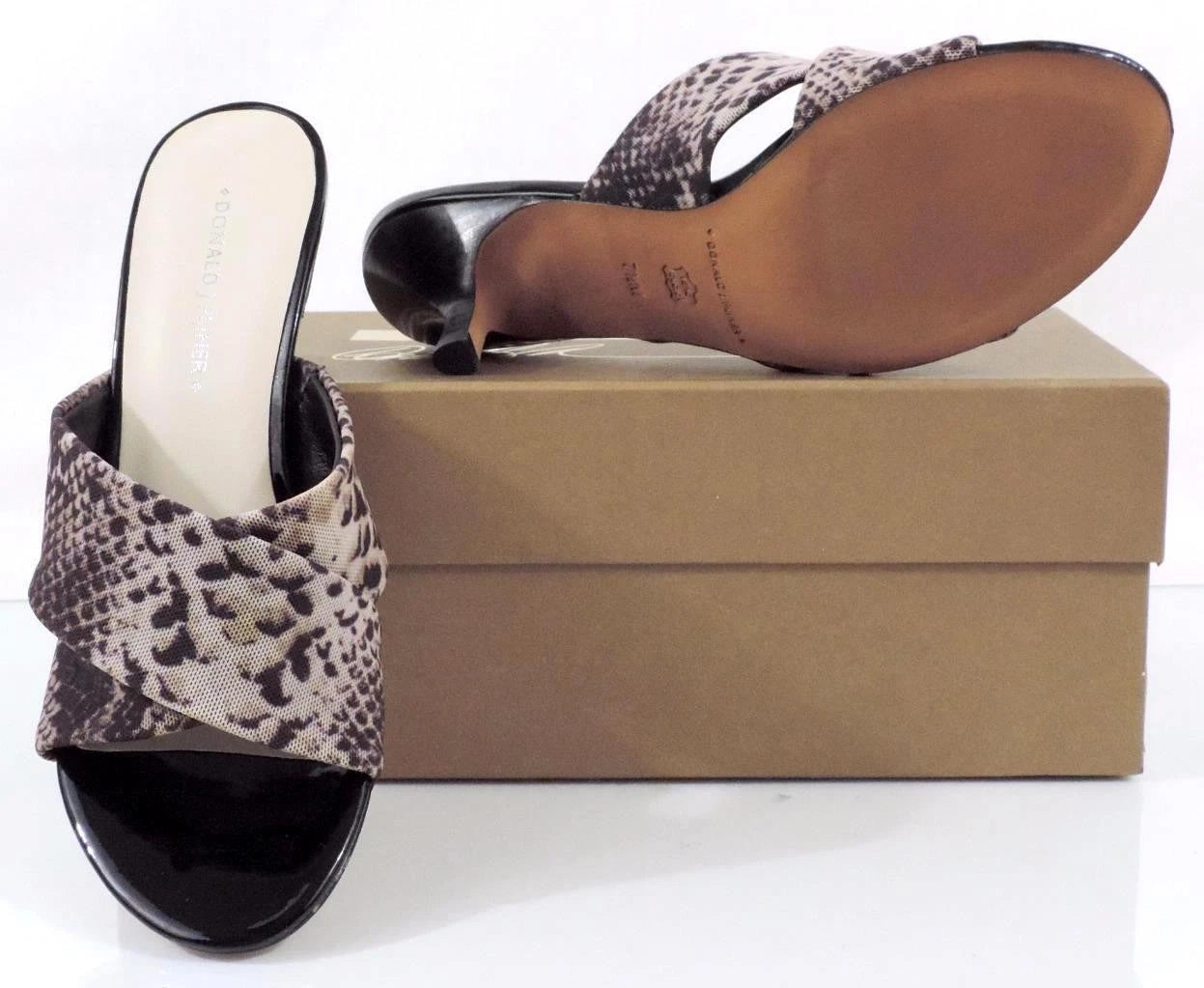 Donald J Pliner Vayane Slide On Kitten Heel Sandals Natural Mesh Snake Size 7.5