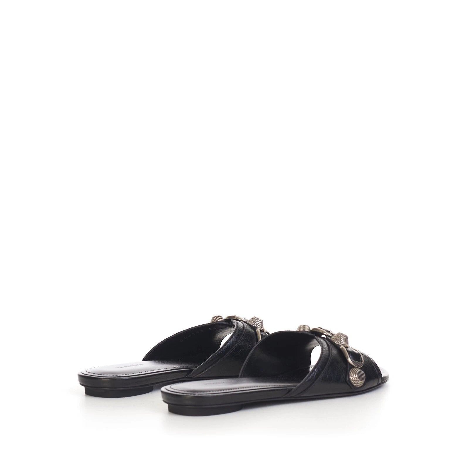 BALENCIAGA 750$ Cagole Slide Sandals - Arena, Studs, Black Leather