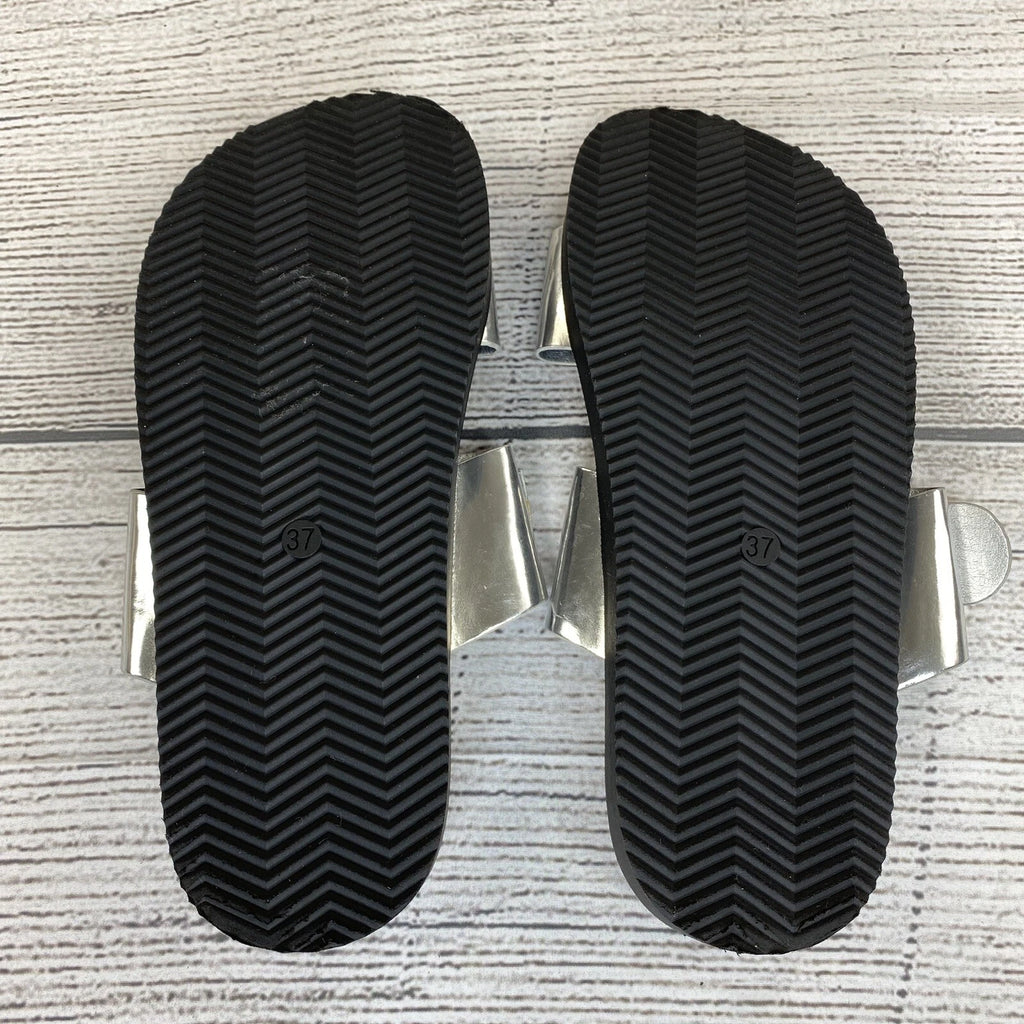 H&M Divided Slide Sandals Women Size 6.5 / 7 Buckle Silver Slip On Shoes NEW