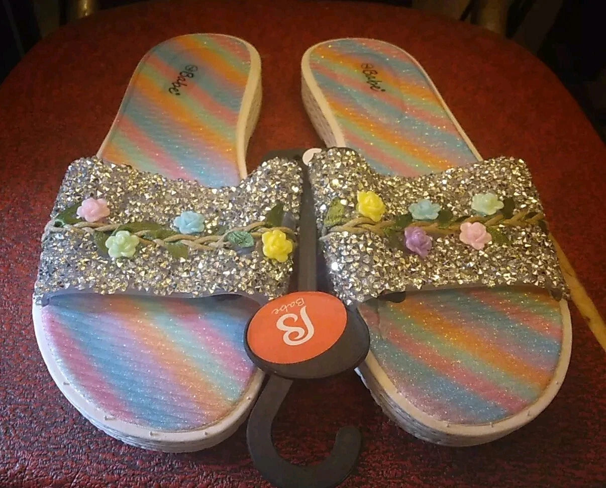 Babe's Rainbow Floral Gray Fashion Women's Slides Slippers Size 7 (BRAND NEW)