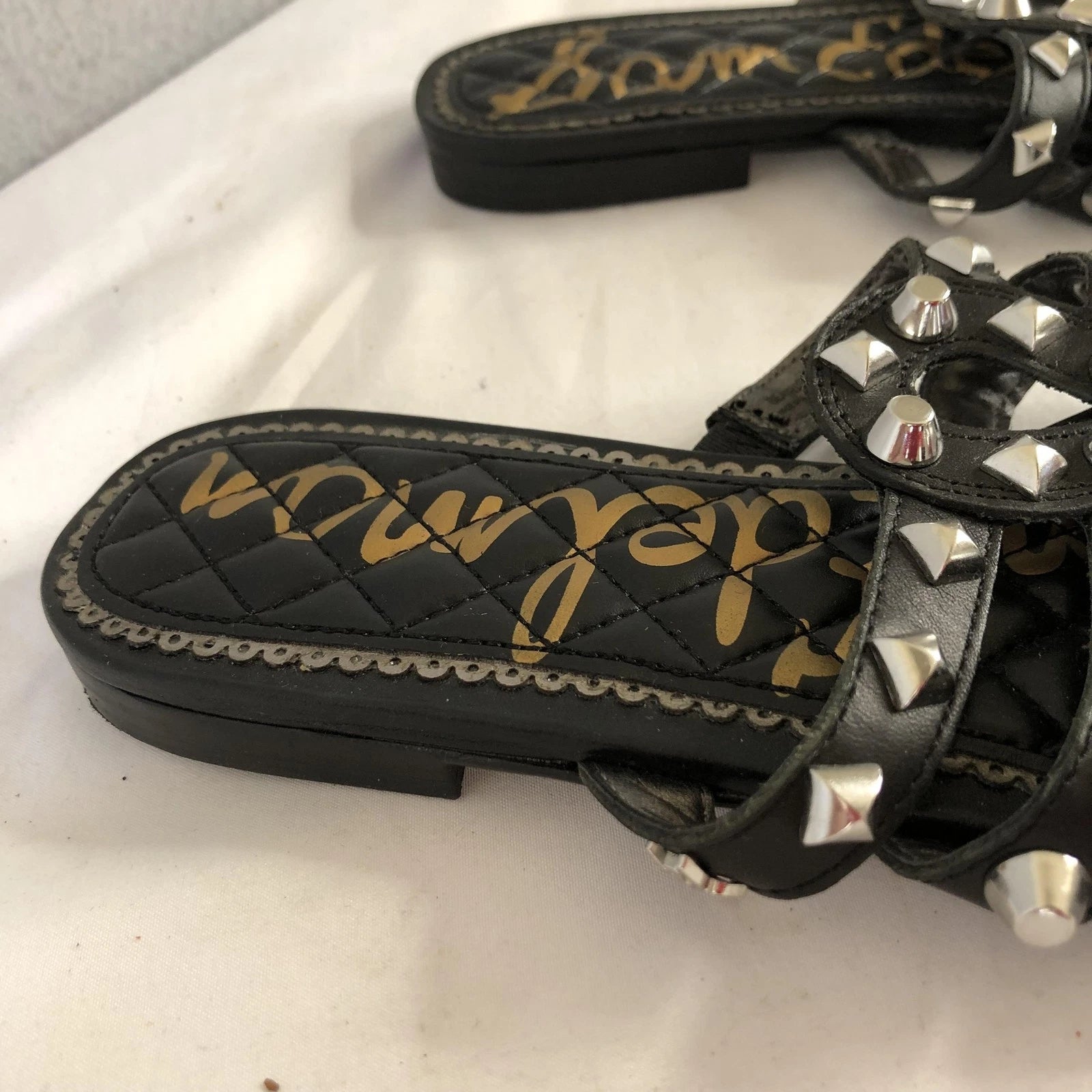 Sam Edelman Shoes Womens Size 7.5 Black Studded Leather Slides Sandals BEATRIS