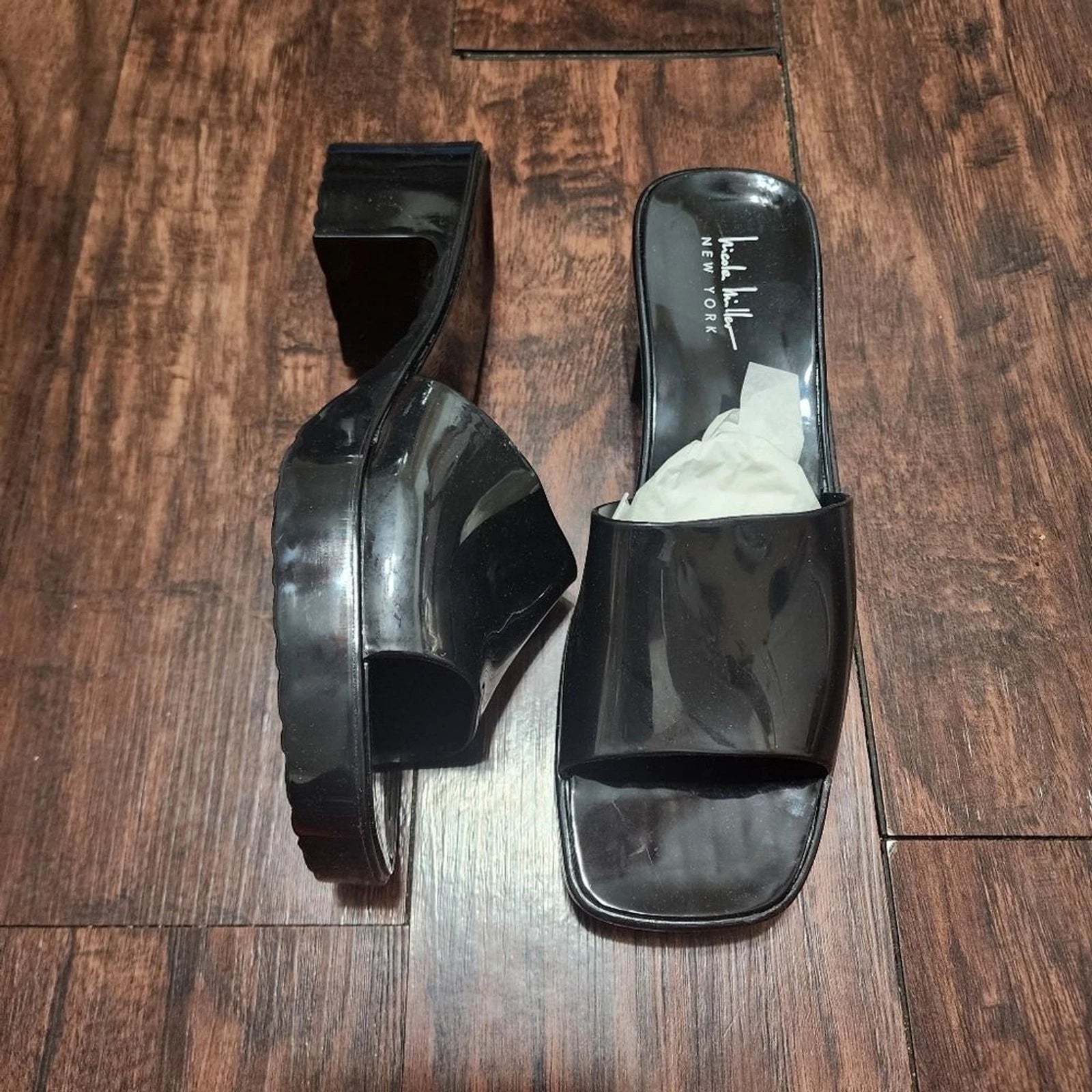 Nicole Miller New York Sandals Womens 9 Black Tikky Style Platform With Heel