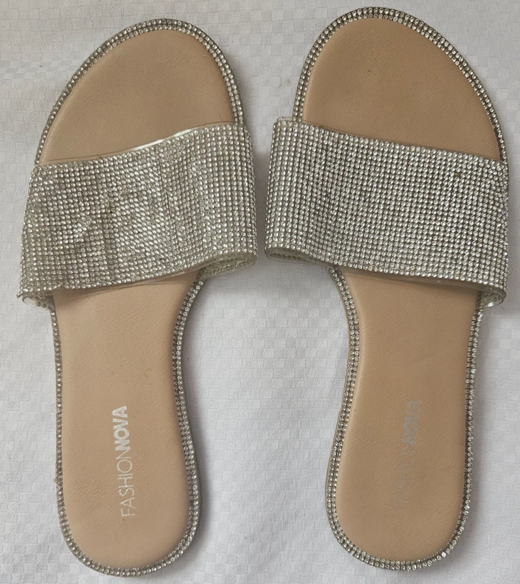 Women's FashionNova Slides with Rhinestones/ US Size 7 Women's Sandals/ Summer