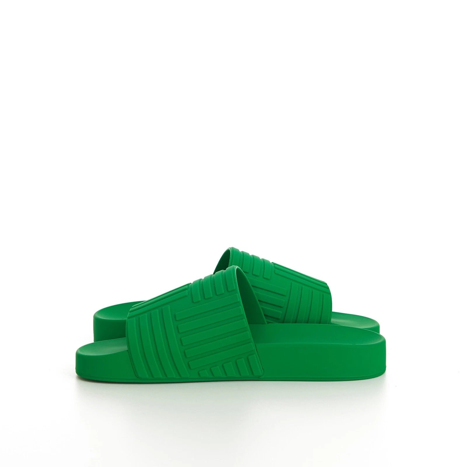 BOTTEGA VENETA 520$ Slide Sandals - Parakeet Green, Geometric Rubber