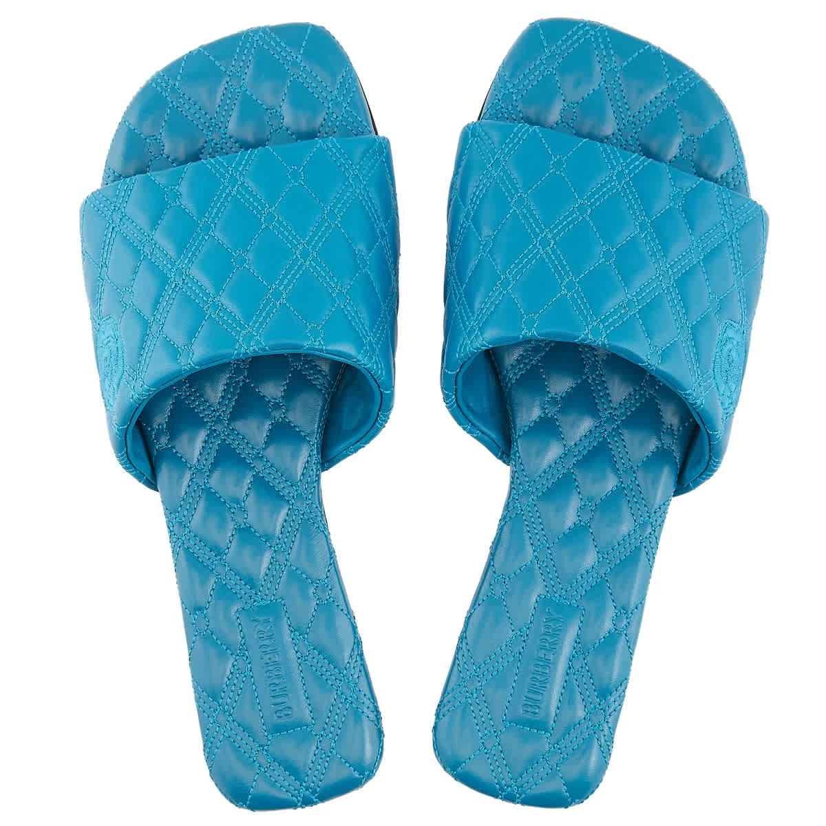 Burberry Leather Quilt Slides In Kingfisher