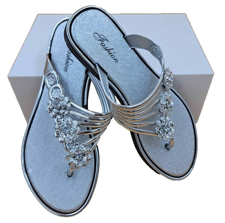 Women's Fashion Silver Sandals Size 37 Pre-Owned
