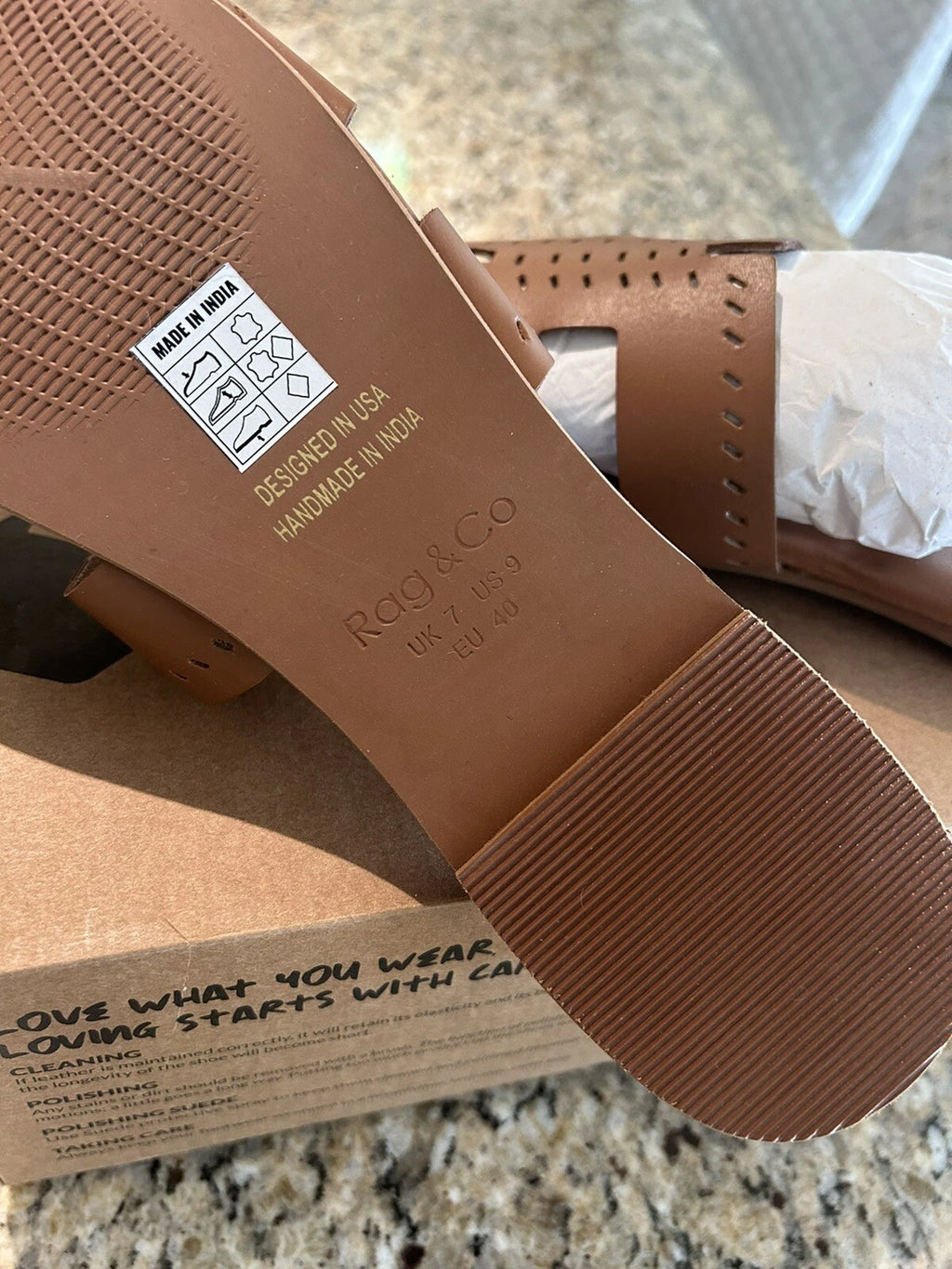 Rag & Co Sandal IVANKA Tan Brown Leather Size 9 New Box Dust Bag Designer Style