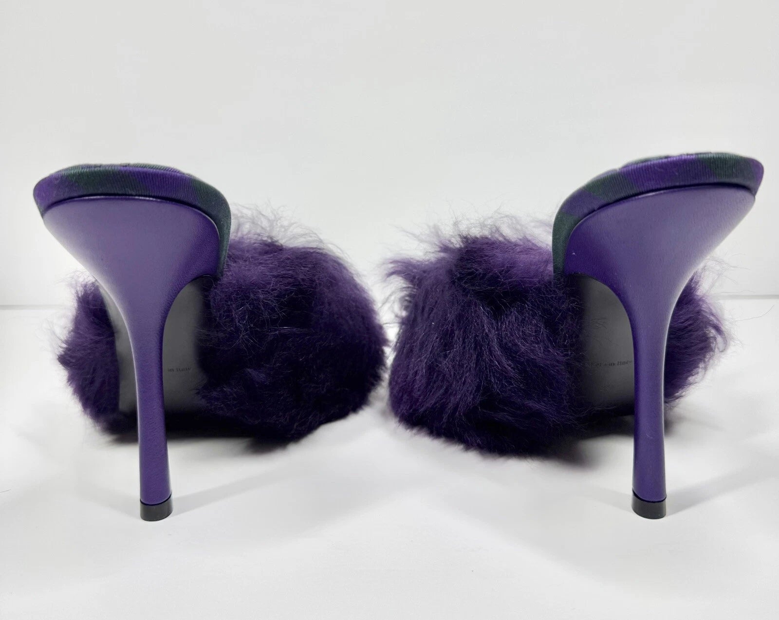 BURBERRY SANDALS MINNIE SHEARLING SLIDE PURPLE STILETTO HEEL WOMENS EU 39 US 9