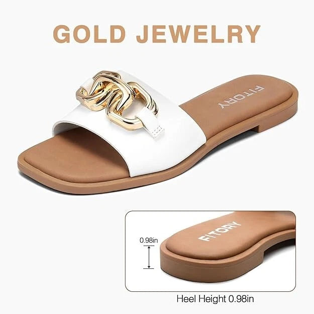 Women Flat Sandals Fashion Slides With Soft Leather Slippers for Summer Size 10
