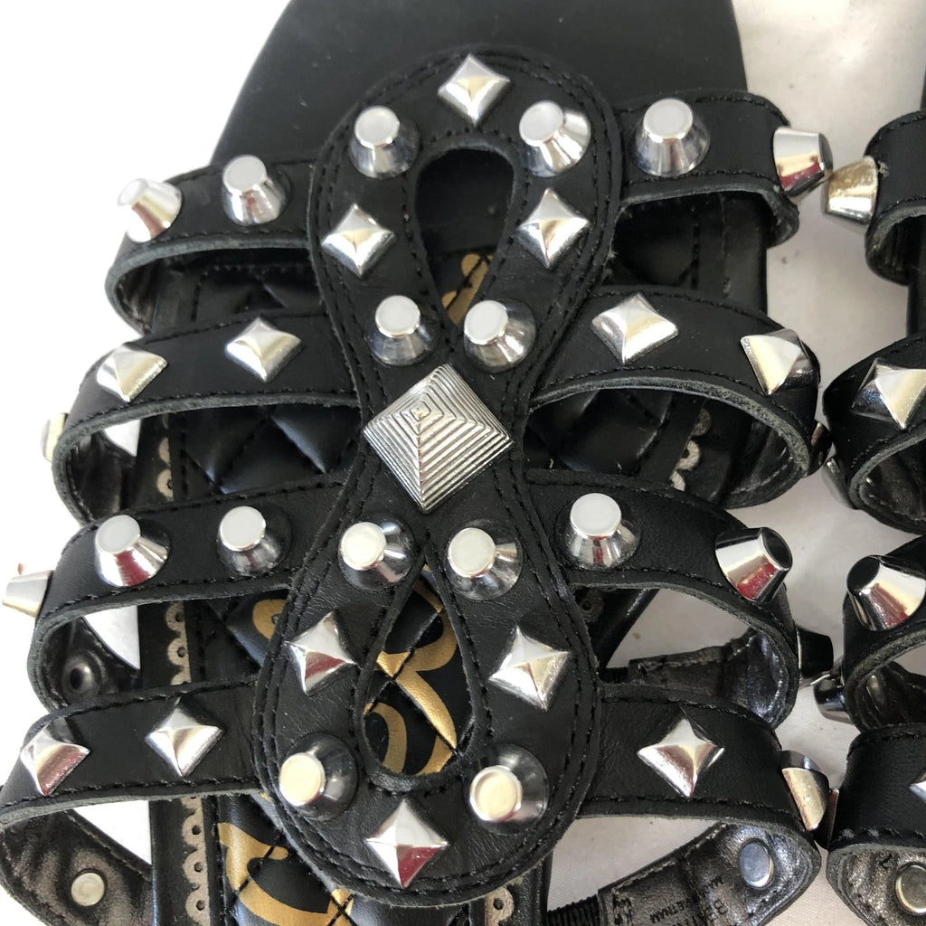Sam Edelman Shoes Womens Size 7.5 Black Studded Leather Slides Sandals BEATRIS