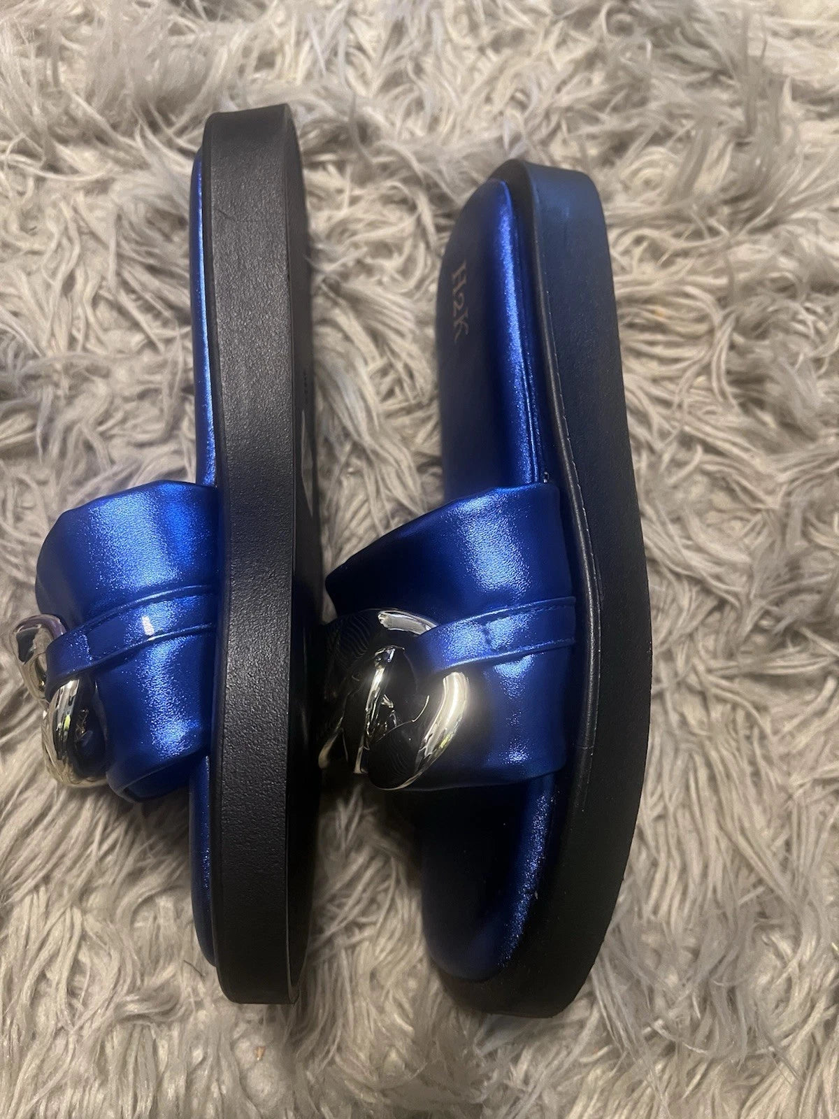 H2K Silver Chain Size 10 Royal Blue Fashion Comfort Soft Slides Sandals Open Toe