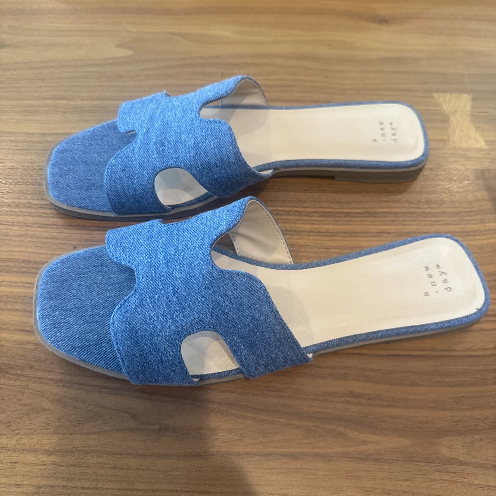 A New Day Women's Blue Slide Sandals with H-Style Strap Size 11