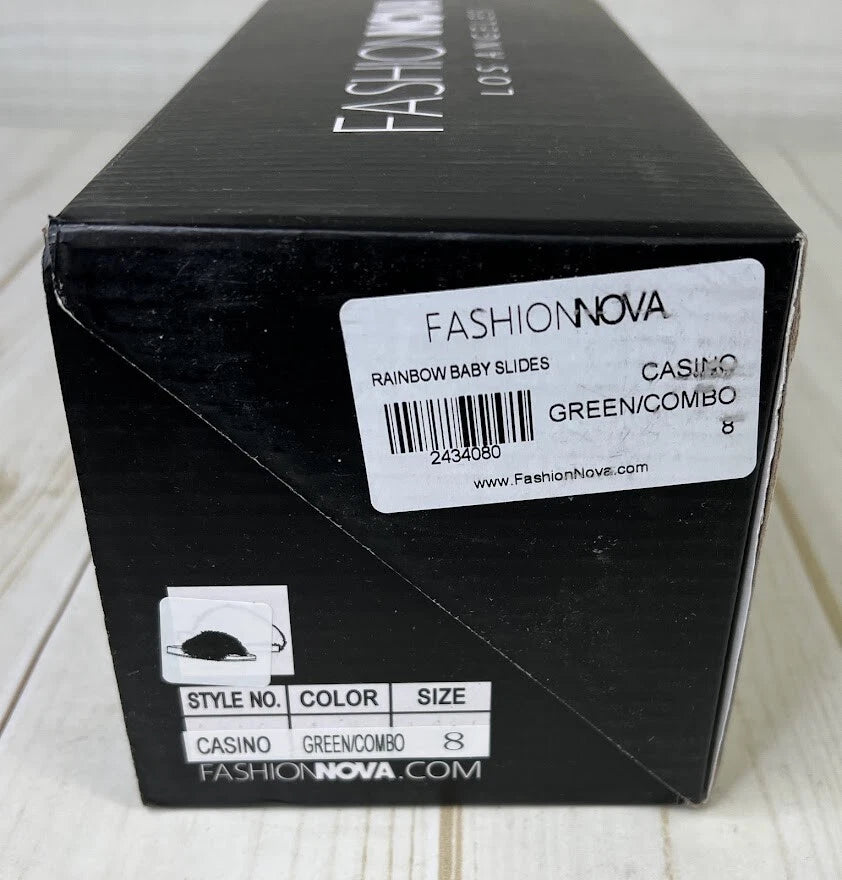 New Fashion Nova Women's Casino Rainbow Baby Slides Size 8 Faux Fur NWB