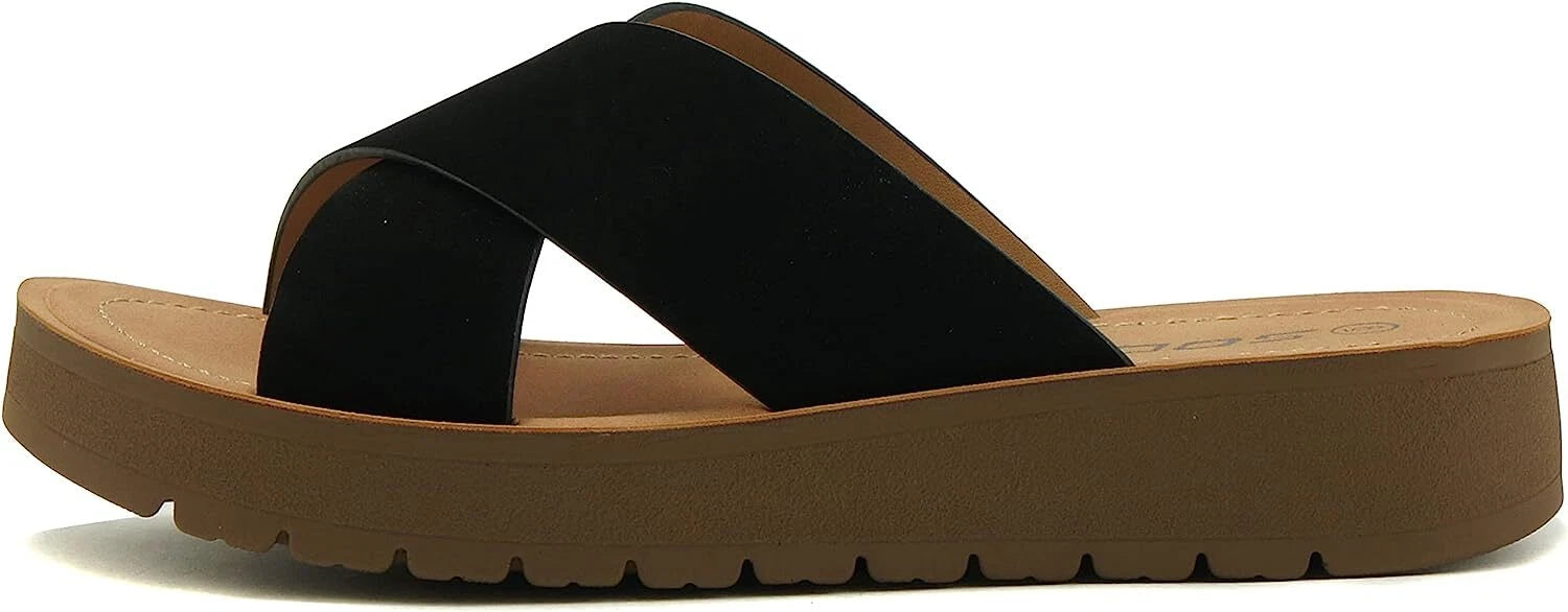 Women Open Toe Flatform Platform Crisscross Band Upper Fashion Slide SODA LUCY