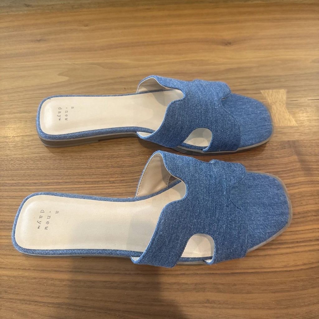 A New Day Women's Blue Slide Sandals with H-Style Strap Size 11