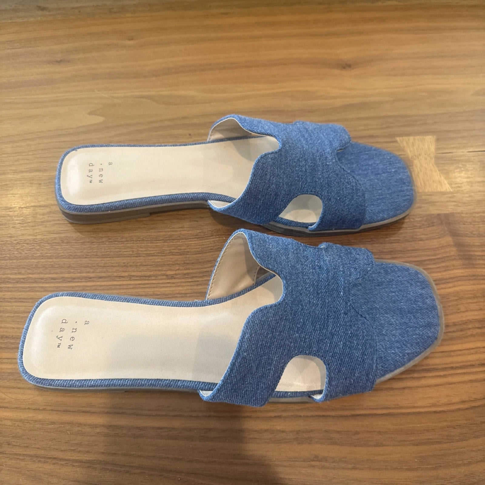 A New Day Women's Blue Slide Sandals with H-Style Strap Size 11