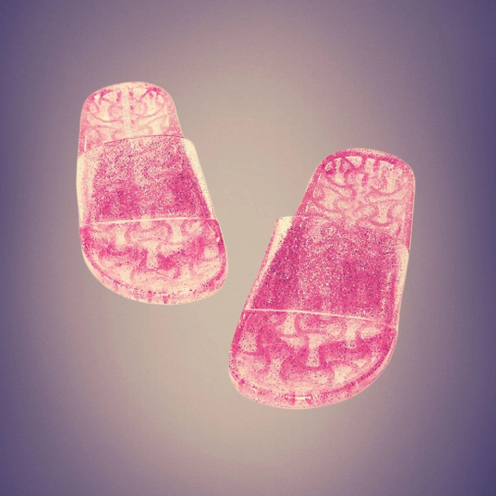 New Pink Glitter Sparkle Vintage Style Slides Sandals Size 7/8