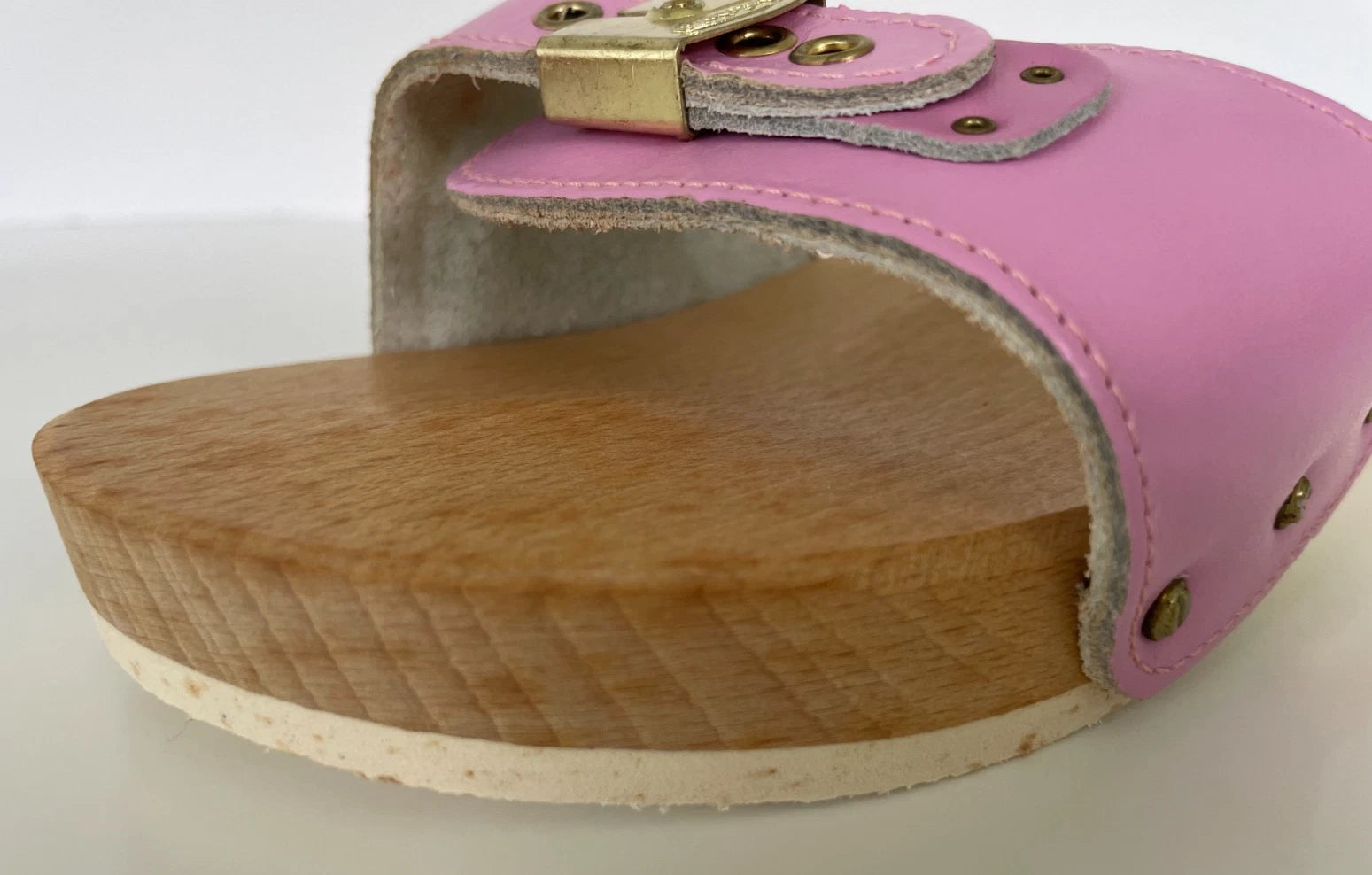 Dr. Scholl's The Original Wooden Sandals Slides Pink Leather Size 7 Italy New