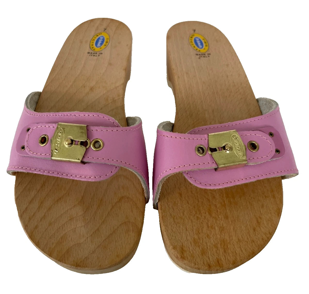 Dr. Scholl's The Original Wooden Sandals Slides Pink Leather Size 7 Italy New