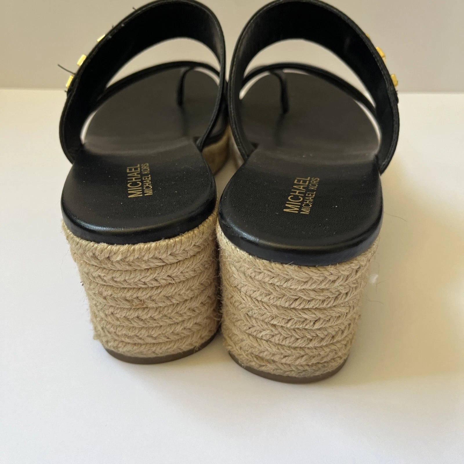 Michael Kors Sidney Espadrille Wedge Sandal Size 7.5 Black Slide Never Worn