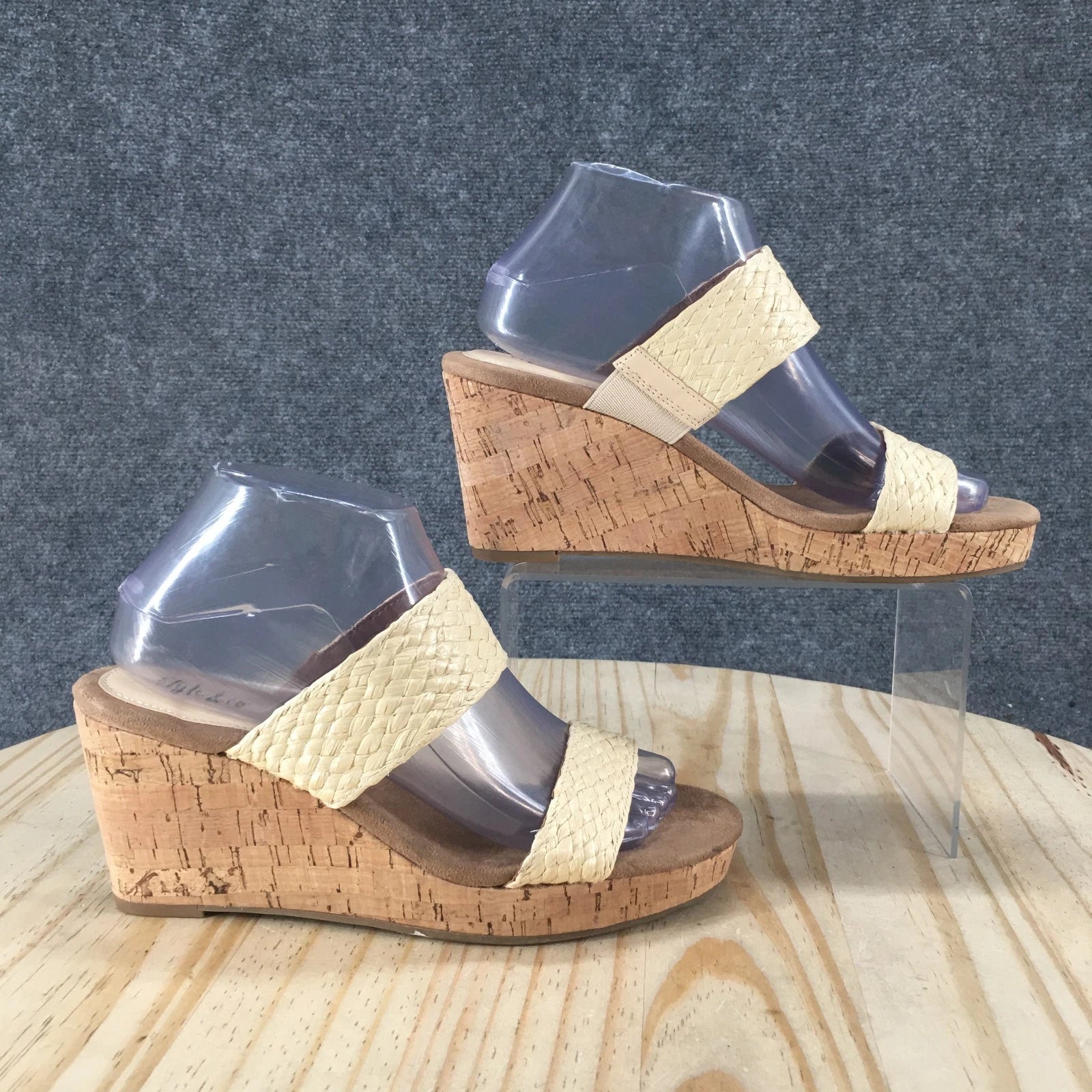 NEW Style & Co Sandals Womens 7.5 M Daliaa Cork Wedge Casual Slip On Slide Beige