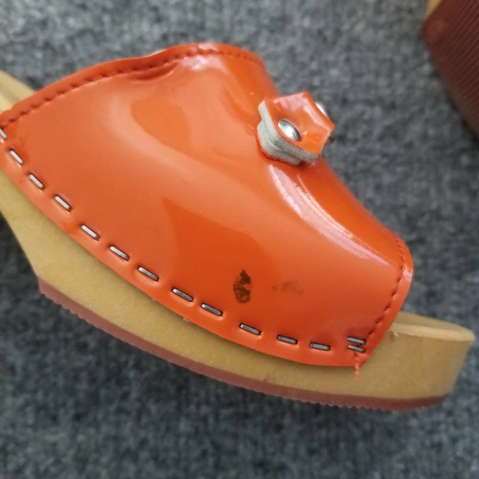 Made in Italy Women Clogs Size US 6M Orange Open Toe Wooden Look Silver Buckle*