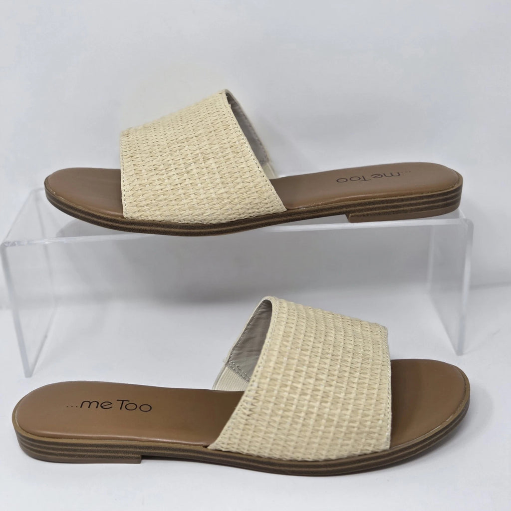 Me Too Rhoda Slide Sandals Raffia Knit Woven Womens 10 Wide Slides Cream Tan