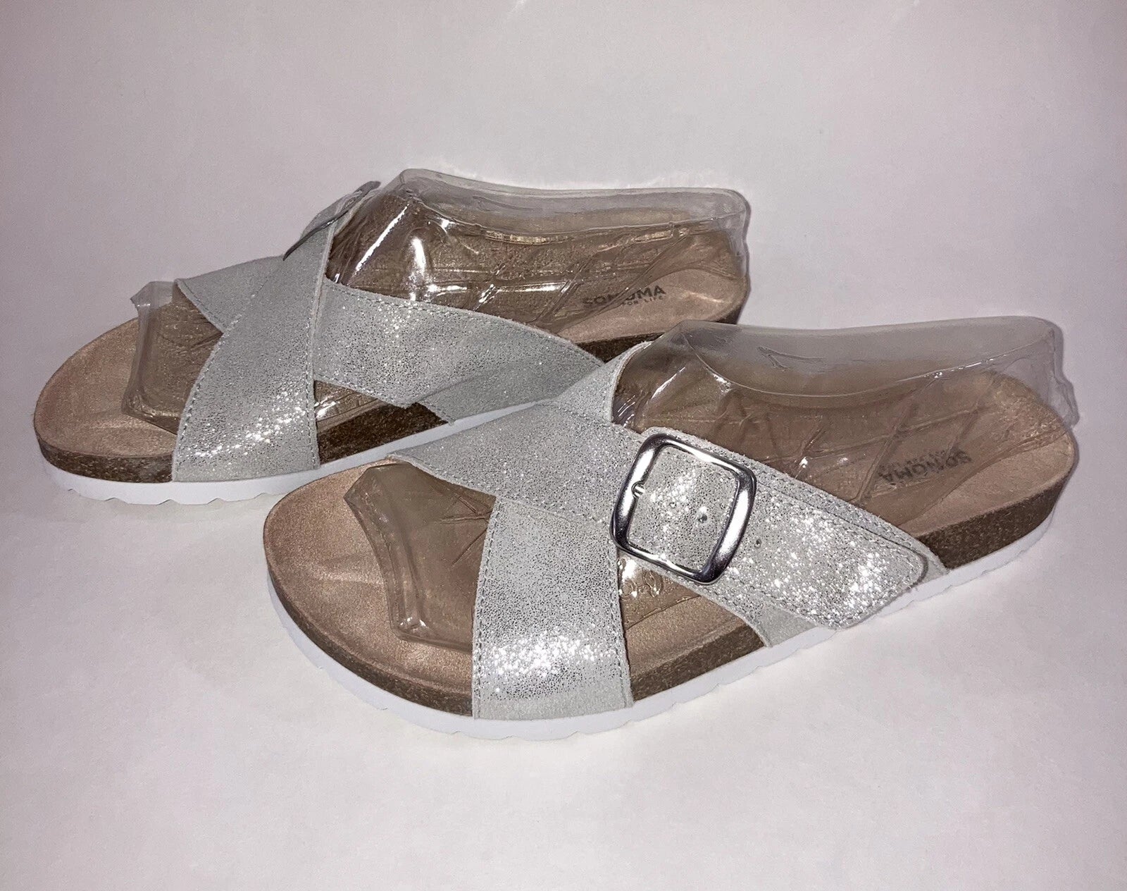 Sonoma Silver Suede Buckle Slide Footbed Sandals Size 7.5 Style Tarragon NEW