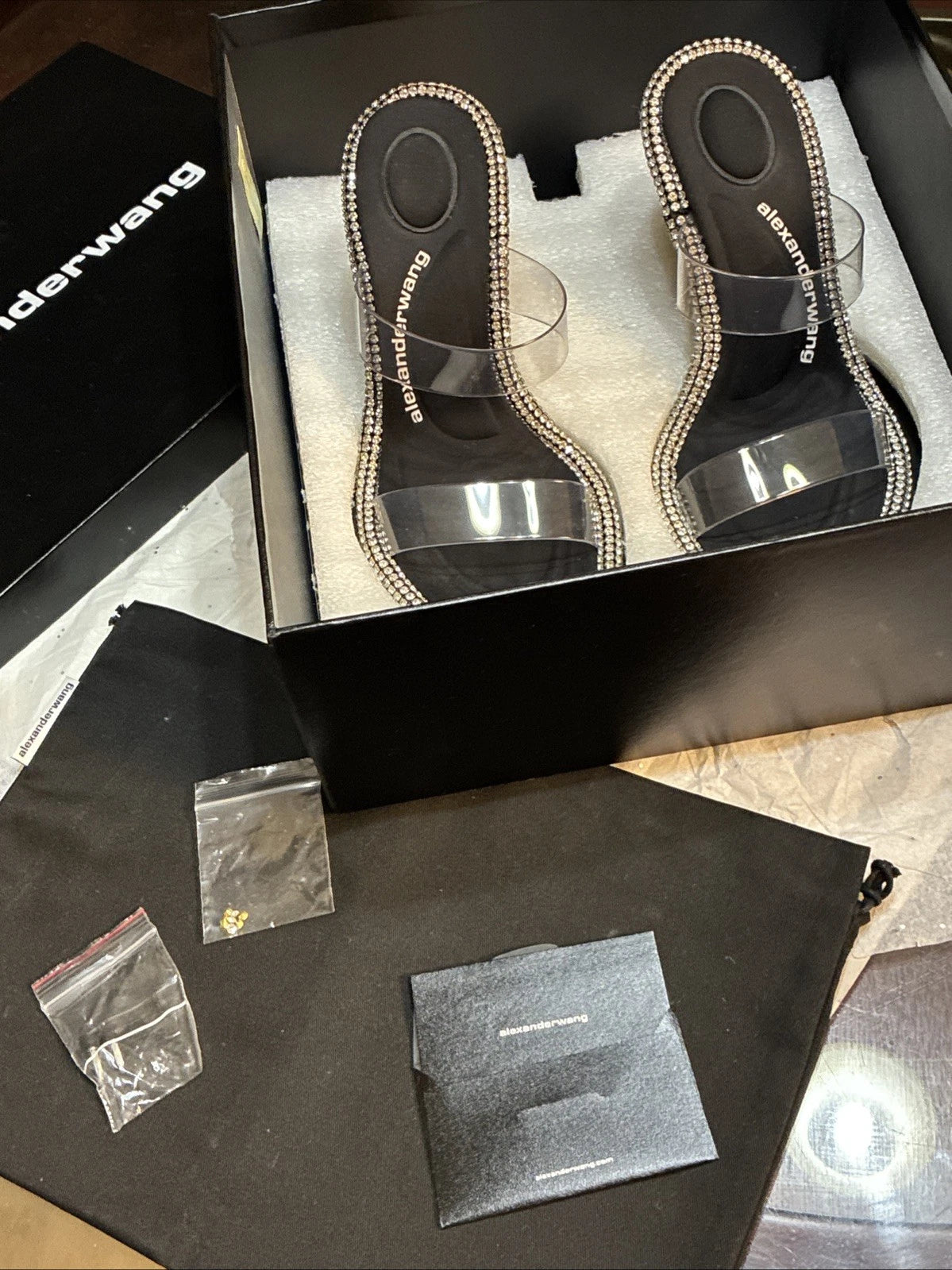 Alexander Wang, Style Nova Slide Sandal PVC/Crystal Size 37.5 New In Box, Tags