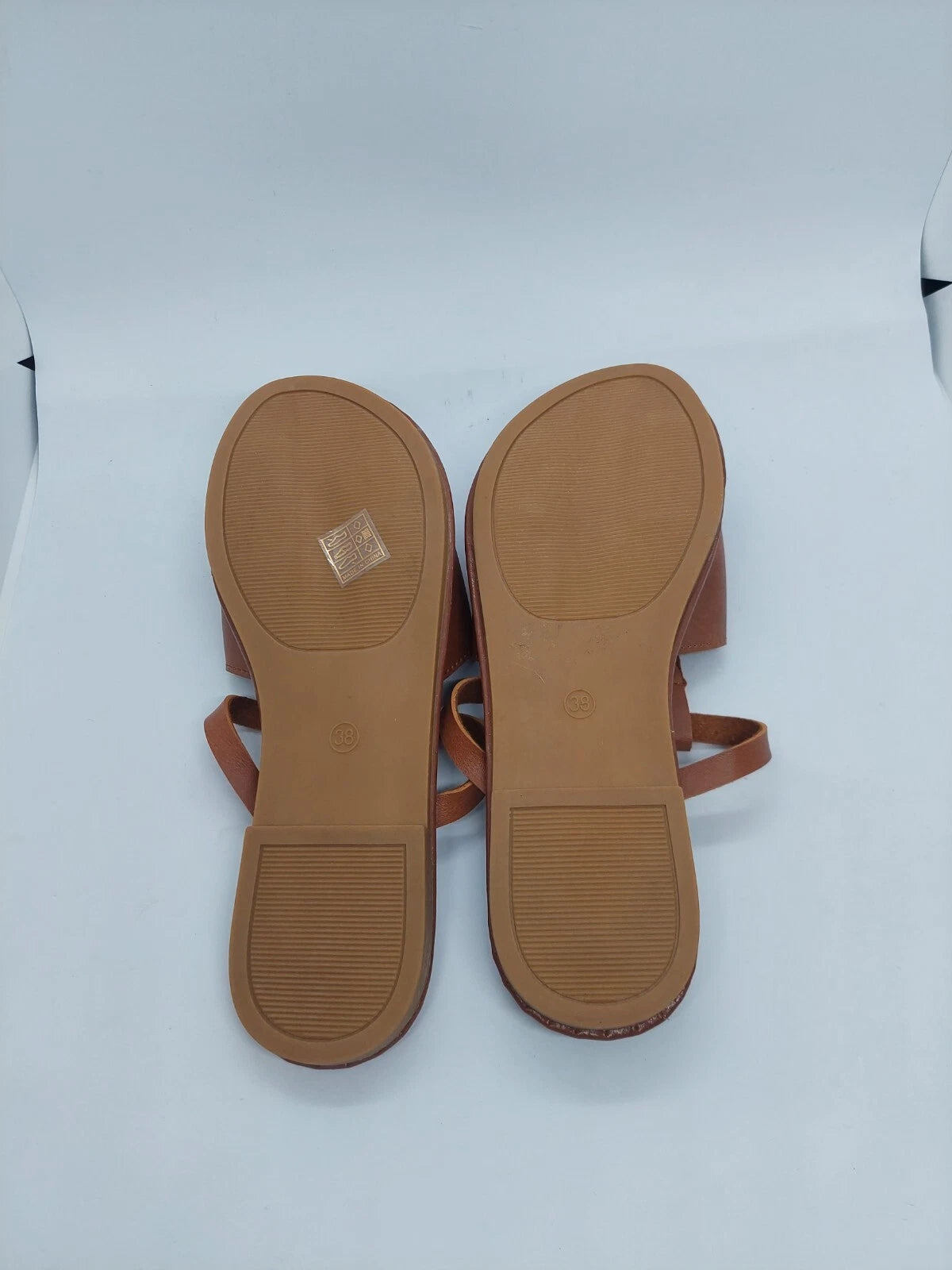 Women Sandals Metal Decor Cut Out Slide Fashionable Brown Flat Size 38 US 7