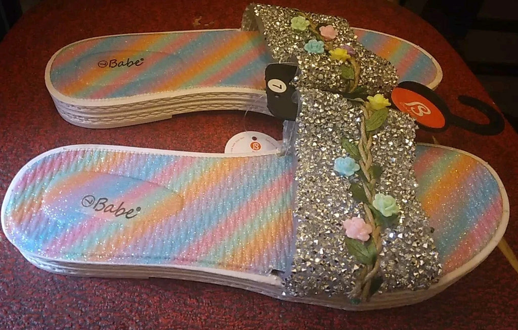 Babe's Rainbow Floral Gray Fashion Women's Slides Slippers Size 7 (BRAND NEW)