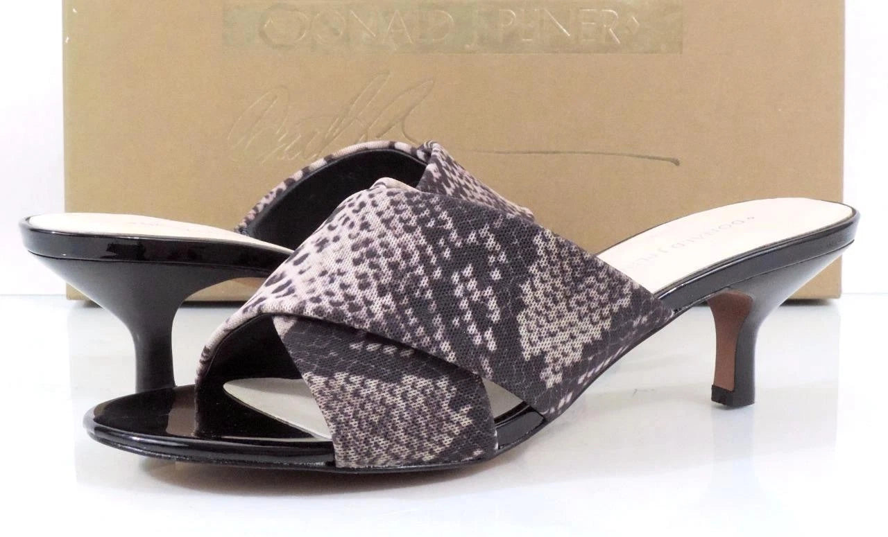 Donald J Pliner Vayane Slide On Kitten Heel Sandals Natural Mesh Snake Size 7.5
